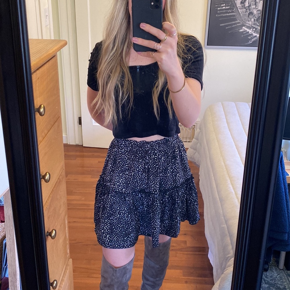 High waist black polka dot skirt